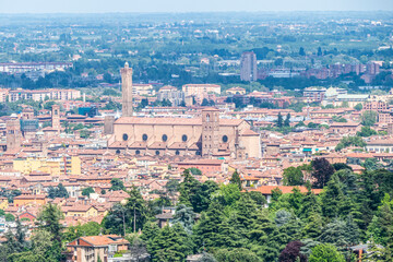 Fototapeta premium Aerial view of Bologna with his beautiful church and Towers