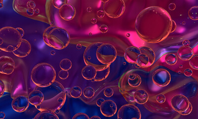 Abstract composition of transparent multicolored spheres of different sizes. 3d rendering.