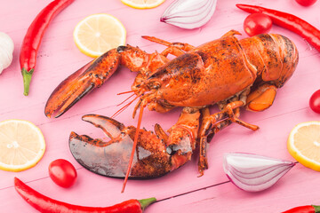 Seafood dinner, seafood dinner with fresh lobster, crab, mussel and oyster as background