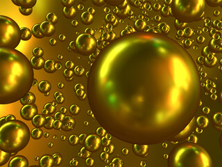 Abstract composition of yellow and gold spheres of different sizes. 3d rendering.