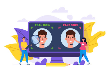 Deepfake, Deep face technology concept.  Vector illustration.