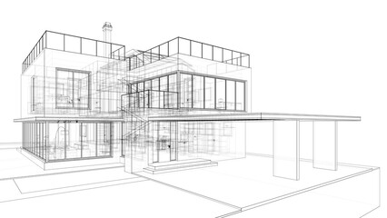 house building architectural sketch 3d illustration
