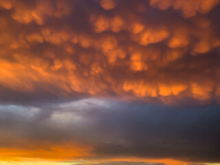 Fototapeta na wymiar Sunset sky with soft lumpy clouds. 