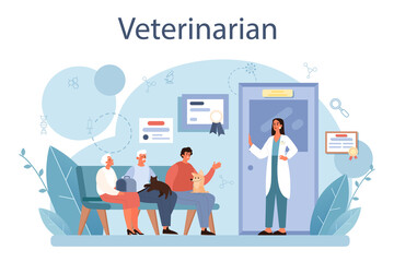 Pet veterinarian concept. Veterinary doctor checking and treating animal