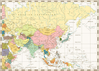 Old vintage map of Asia
