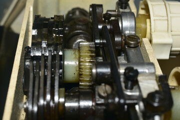 Fototapeta premium Close-up shot of the internal mechanism of the sewing machine.