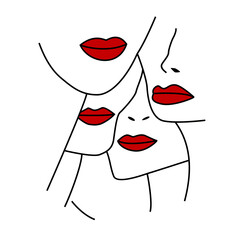 Vector linear illustration of four female mouths. Design for feminist posters, t-shirts or stickers.