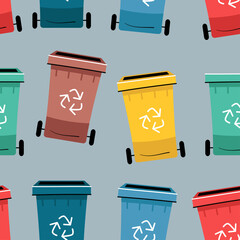 Color Recycle bin with recycle symbol icon isolated seamless pattern. Trash can icon. Garbage containers sign. Recycle basket sign. Vector illustration