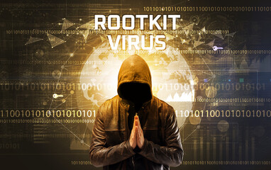 Faceless hacker at work, security concept