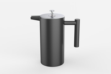 coffee plunger stainless steel French coffee maker isolated on white background. 3d illustration