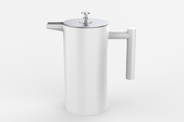 coffee plunger stainless steel French coffee maker isolated on white background. 3d illustration