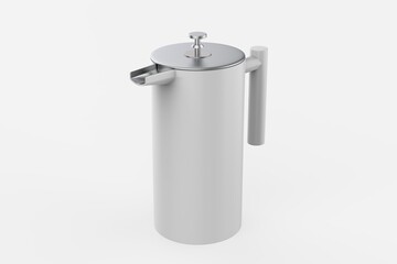 coffee plunger stainless steel French coffee maker isolated on white background. 3d illustration