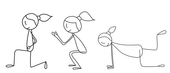 stick figure girl goes in for sports, isolated