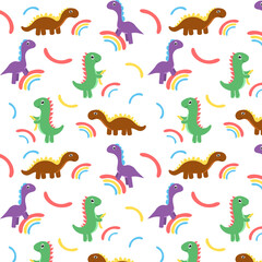  Multicolored childish pattern with dinosaurs and rainbow