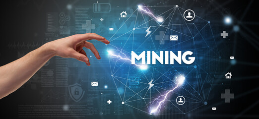 Hand pointing at inscription concept