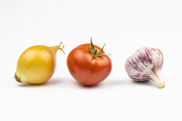Tomato, onion and garlic  isolation on a white background.