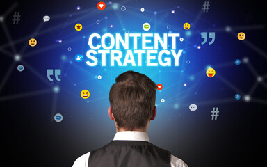 Rear view of a businessman, social media concept