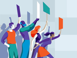 Gruppo di persone che manifesta per i diritti con cartelli 