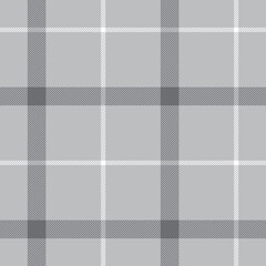 Plaid pattern windowpane in grey and white. Simple large monochrome striped tartan check plaid graphic vector background for flannel shirt, blanket, duvet cover, other modern fashion textile print.