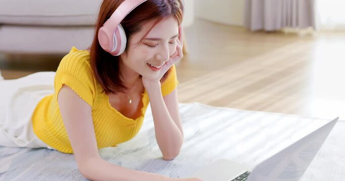 Asian girl listen music