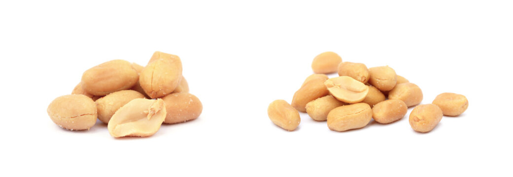 Roasted salted peanuts isolated on a white background