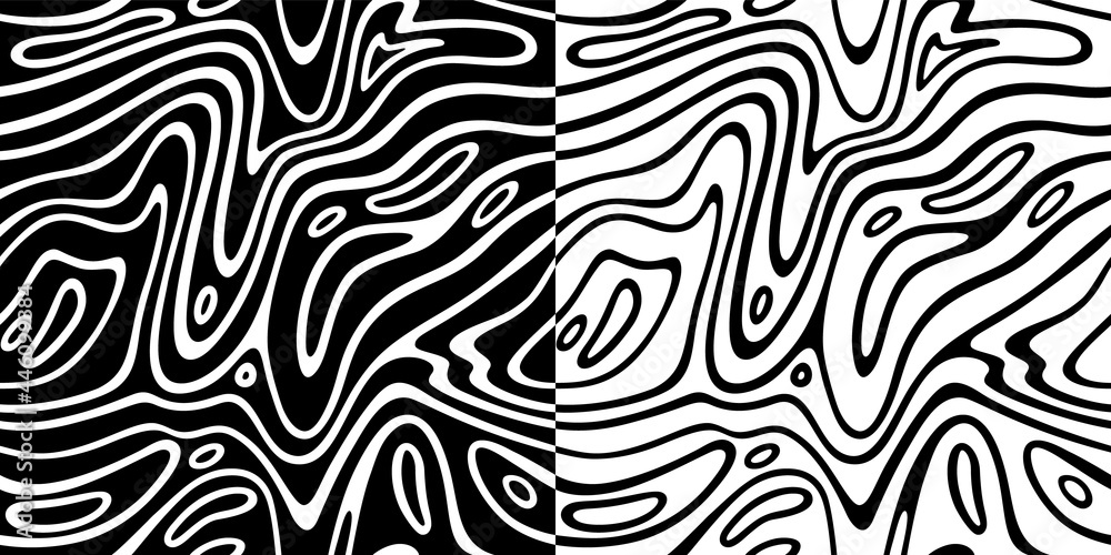 Poster Set of Black and White Vector Seamless Patterns with Abstract Waves
