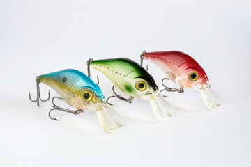 A fishing spinners and wobblers multi-colored background. Standard type of fishing lure.