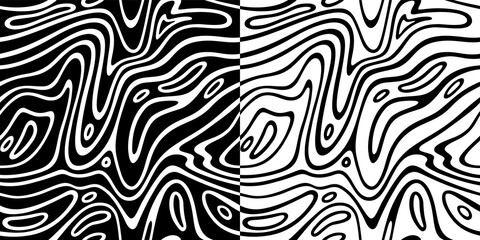 Set of Black and White Vector Seamless Patterns with Abstract Waves
