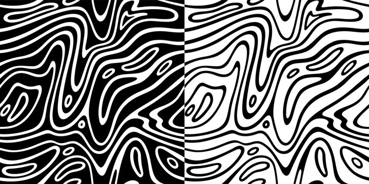 Set of Black and White Vector Seamless Patterns with Abstract Waves