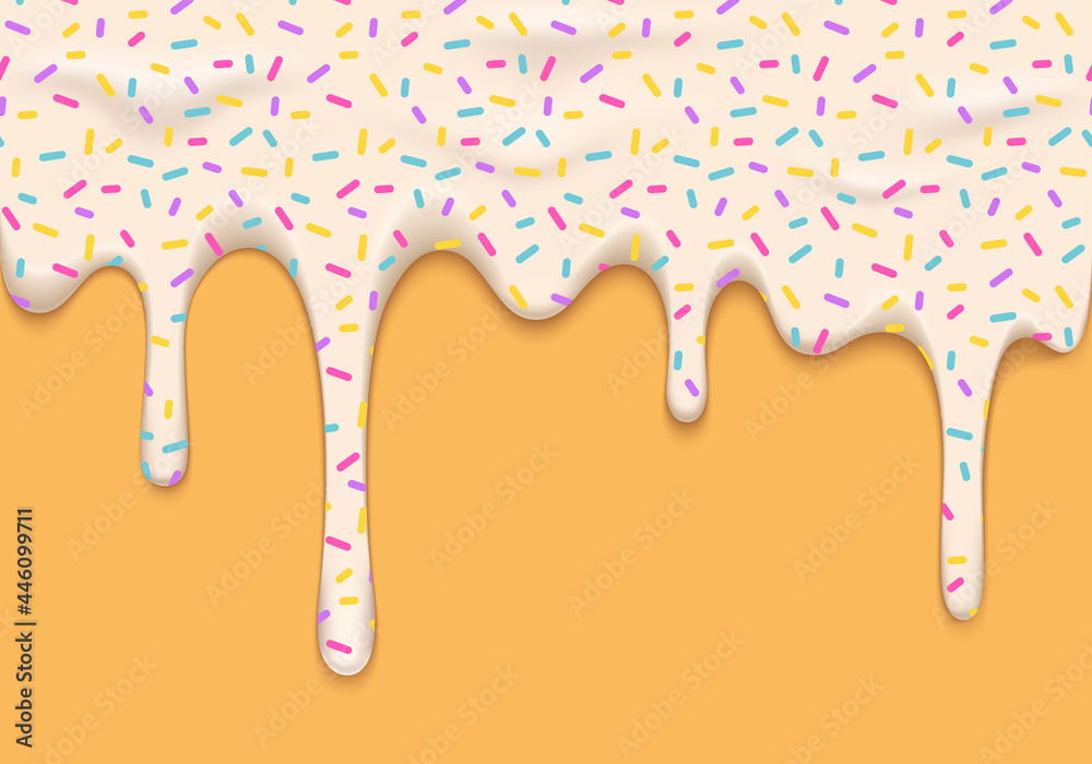 Aufkleber vector illustration with melting white ice cream with sprinkles. abstract realistic food background