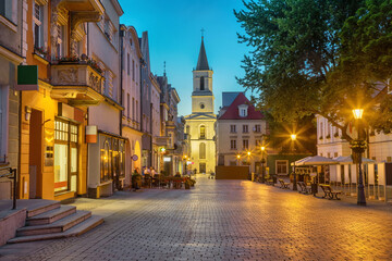 Fototapeta na wymiar Church of Our Lady of Czestochowa at dusk situated on Stary Rynek square in Zielona Gora, Poland