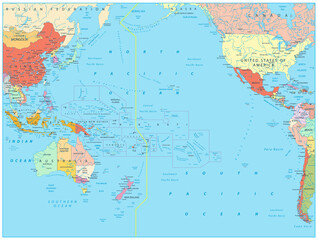 Pacific Ocean Political Map. No bathymetry
