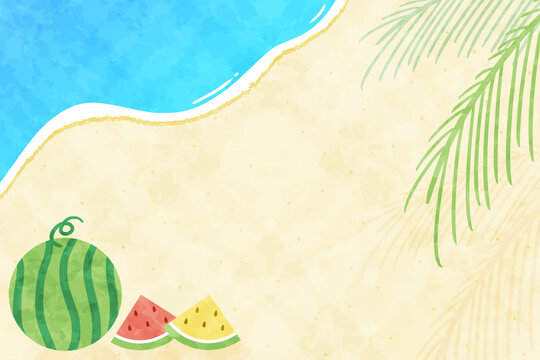 夏の海 長方形 スイカa 水彩風 Stock イラスト Adobe Stock