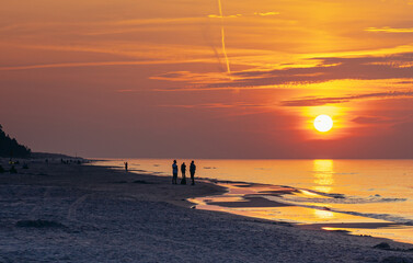 Sunset view from Baltic Sea beach in Debki village, Pomorskie region of Poland