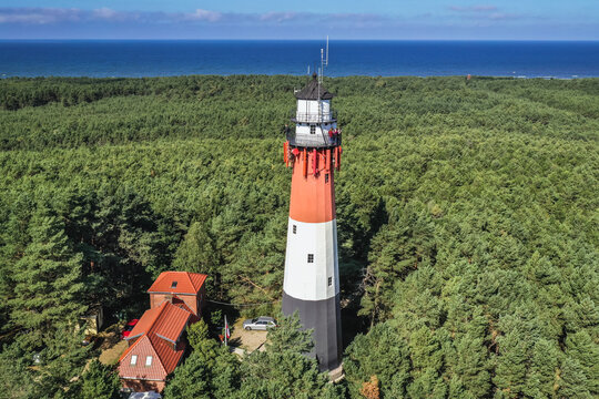 Stilo Lighthouse, one of lighthouses on Polish coast of the Baltic Sea located in Osetnik, near village of Sasino, Poland