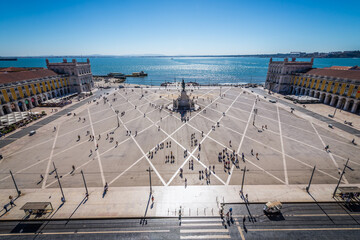 Commerce Square in Lisbon capital city, aerial view from Rua Agusta Triumphal Arch, Portugal