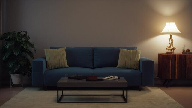 Modern Scandinavian Living Room Interior At Night