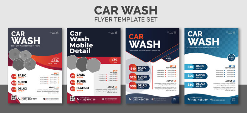 Modern Car Wash Flyer Set | Abstract design carwash flyer bundle  | Car Detailing, Auto Detailing Flyer, Car Wash poster templates