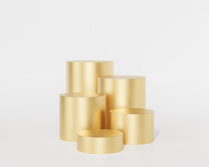 Golden podiums or pedestals for products or advertising on white background, 3d render