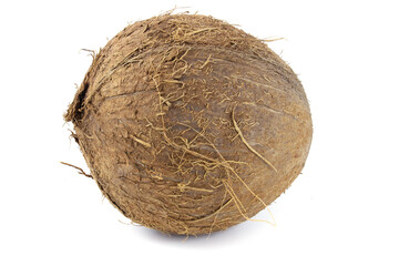 Whole coconut isolated on white background.