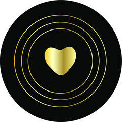 Vector golden heart in rings, abstract logo on a black background