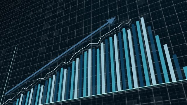 Finance business graph chart with uparrow. Hi-tech style business concept technology chart with grid