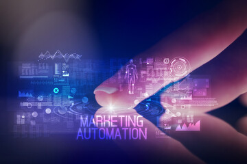 Finger touching tablet with web technology icons concept concept