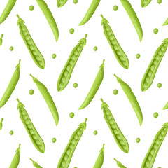 Seamless vector pattern with fresh pea pods. Healthy food with natural organic vegetables. Growing legumes on a farm or garden.