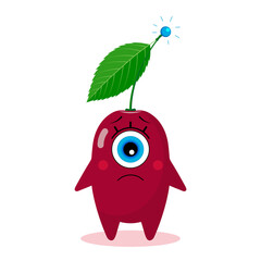 Cherry one-eyed character on a white background