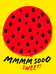 Juicy poster design template, sweet watermelon banner, vector illustration