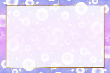 シャボン玉のキラキラ背景A　長方形　ゴールド枠　水彩風