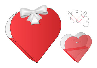Heart Shape Box packaging die cut template design. 3d mock-up