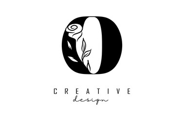 O letter logo design with black rose vector illustration.