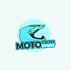 Motocross Event logo, with a motocross helmet symbol, a beautiful light blue color, abstract circles, and neat layers making it easy to edit